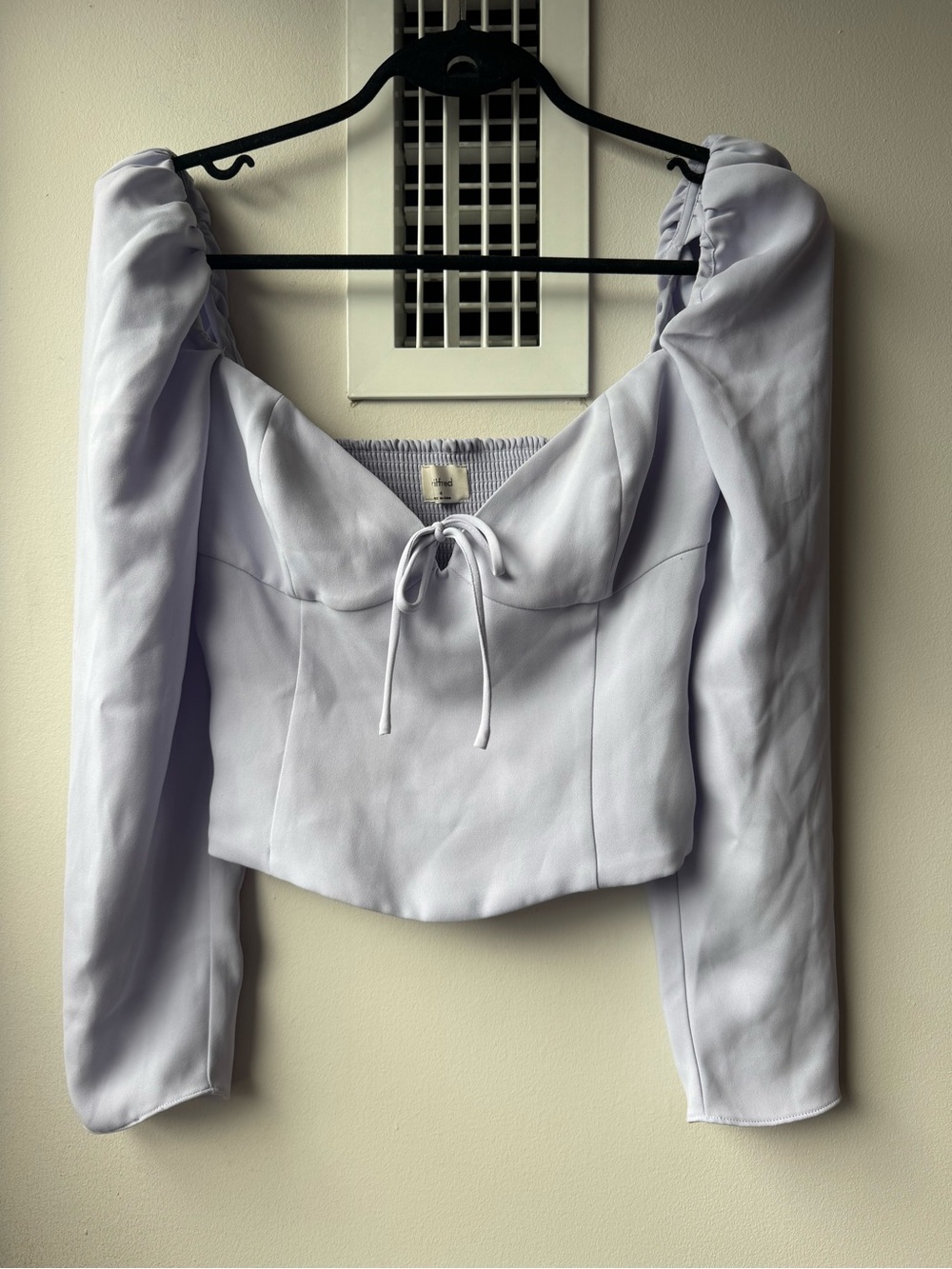 Wilfred Lilac Puff-Sleeve Tie-Front Cropped Blouse